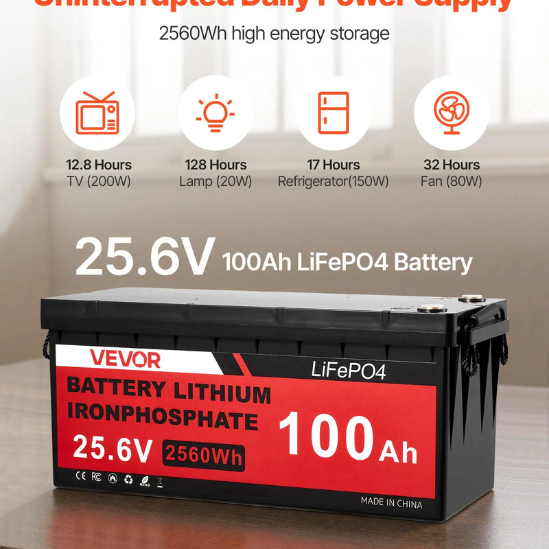 VEVOR 24 V 1000 W saules un vēja enerģijas komplekts ar 6 × 100 W monokristāliskiem paneļiem, 400 W turbīnu ar kontrolieri, 25,6 V 100 Ah LiFePO₄ akumulatoru un 24 V 3000 W hibrīdo invertoru mājām, laivām, namiņiem, saimniecībām