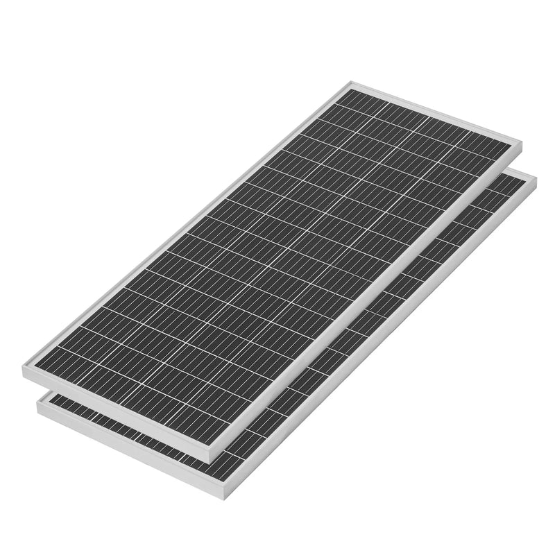 VEVOR 200 W 12 V pilns saules enerģijas komplekts ar 2 × 100 W monokristāliskiem paneļiem, 12,8 V 50 Ah LiFePO₄ akumulatoru, 40 A uzlādes kontrolieri un 800 W strāvas pārveidotāju, paredzēts kemperiem, mājām, kempingam, laivām un autonomām sistēmām