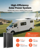 VEVOR 400 W pilns saules enerģijas komplekts ar 2 × 200 W monokristāliskajiem paneļiem, 12,8 V 100 Ah LiFePO₄ akumulatoru, 40 A MPPT uzlādes kontrolieri un 1000 W invertoru mājai, kemperiem, laivām un autonomām sistēmām