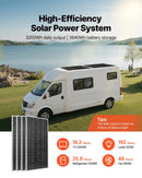 VEVOR 800 W 12 V pilns saules enerģijas komplekts, 4 × 200 W monokristāliskie saules paneļi + 12,8 V 300 Ah LiFePO₄ akumulators + 60 A MPPT uzlādes kontrolieris + 2000 W jaudas invertors mājai, nelielai saimniecībai, vasarnīcai un autonomām sistēmām