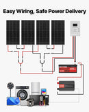 VEVOR 800 W 12 V pilns saules enerģijas komplekts, 4 × 200 W monokristāliskie saules paneļi + 12,8 V 300 Ah LiFePO₄ akumulators + 60 A MPPT uzlādes kontrolieris + 2000 W jaudas invertors mājai, nelielai saimniecībai, vasarnīcai un autonomām sistēmām