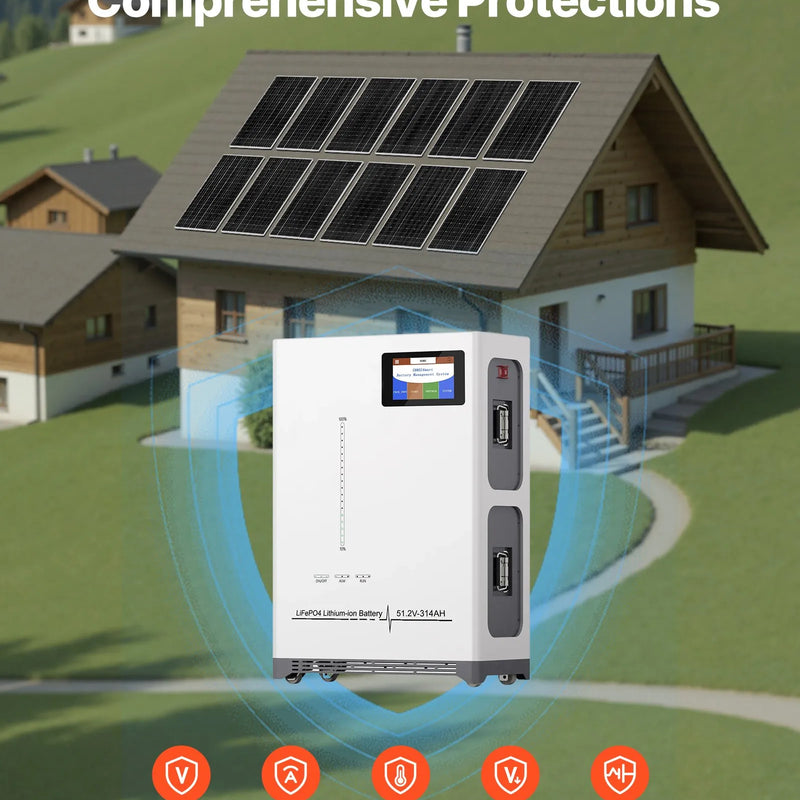 VEVOR 4800 W 48 V pilns saules enerģijas komplekts, 12 × 400 W monokristāliskie saules paneļi, 51,2 V 300 Ah LiFePO₄ akumulators, 2 × 5000 W hibrīdinvertori autonomām sistēmām lielai mājai, šķūnim vai saimniecībai