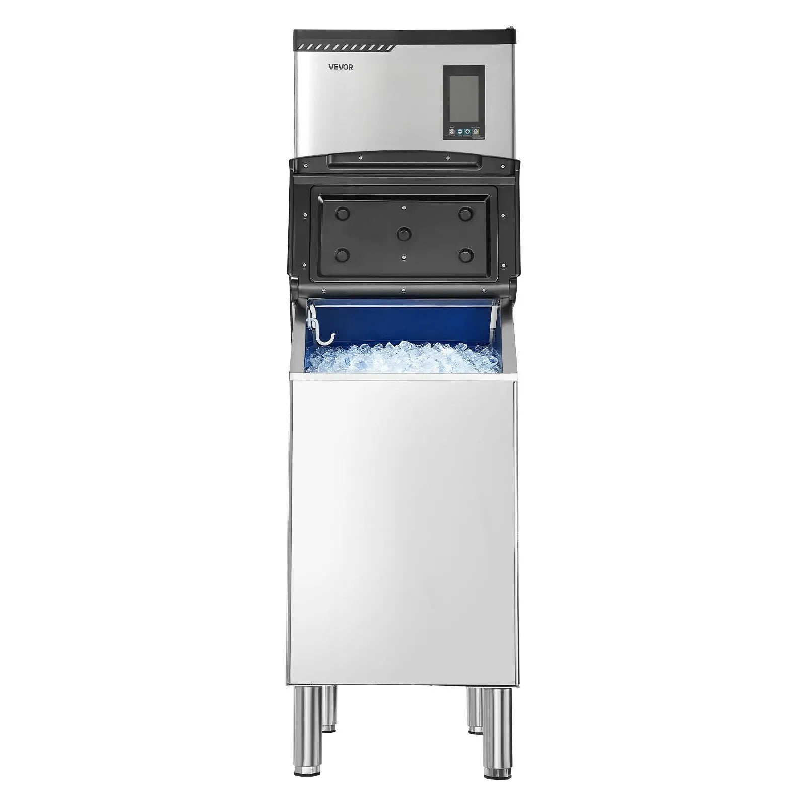 VEVOR profesionāls ledus ģenerators, 136 kg/24 h ledus ražošana, nerūsējošā tērauda uzglabāšanas tvertne 136 kg, automātiska pašattīrīšanās, skārienekrāns, piemērots bāriem, kafejnīcām un restorāniem