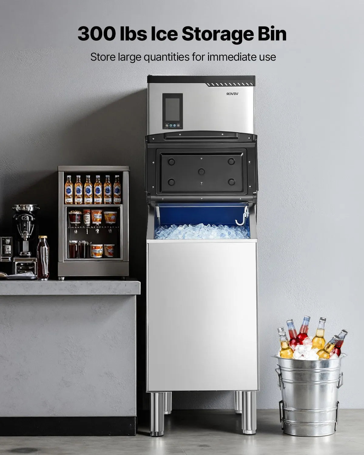 VEVOR profesionāls ledus ģenerators, 136 kg/24 h ledus ražošana, nerūsējošā tērauda uzglabāšanas tvertne 136 kg, automātiska pašattīrīšanās, skārienekrāns, piemērots bāriem, kafejnīcām un restorāniem