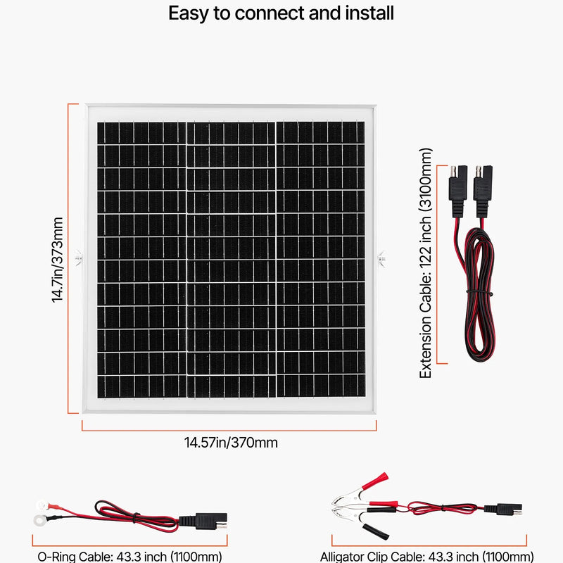 VEVOR 20 W 12 V saules paneļa akumulatora lādētājs ar MPPT kontrolieri un regulējamu stiprinājuma kronšteinu, IP67 ūdensizturīgu konstrukciju, piemērots automašīnām, laivām, kemperiem, motocikliem un piekabēm