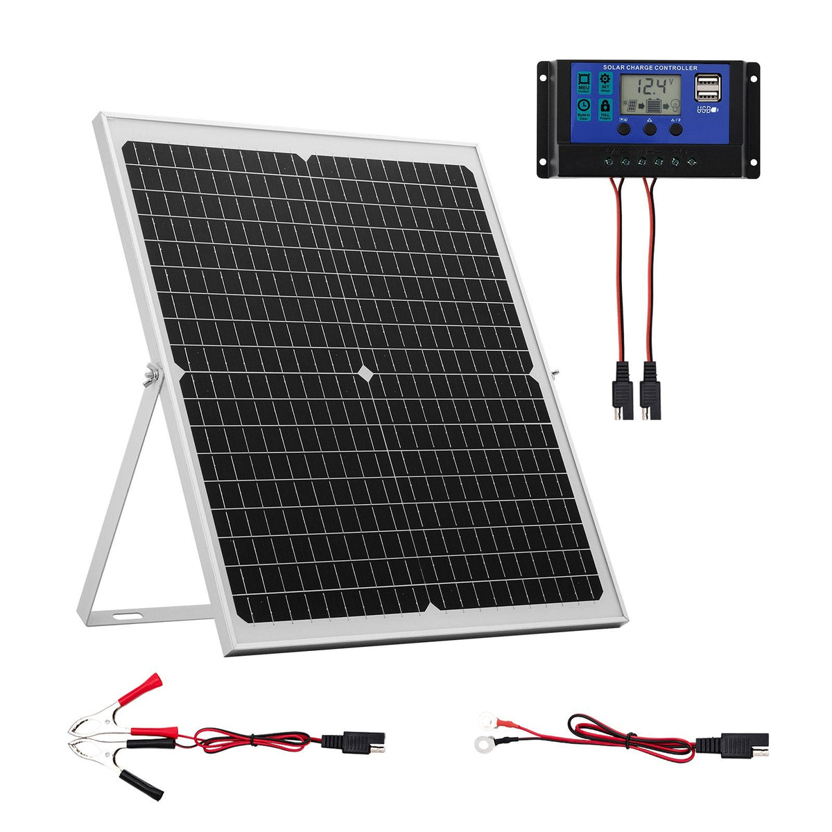 VEVOR 30 W 12 V saules paneļa akumulatora lādētājs, uzturošās uzlādes saules lādētājs ar viedo MPPT kontrolieri un regulējamu montāžas kronšteinu, IP67 ūdensizturīgs, paredzēts automašīnām, laivām, kemperiem, motocikliem un piekabēm