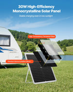 VEVOR 30 W 12 V saules paneļa akumulatora lādētājs, uzturošās uzlādes saules lādētājs ar viedo MPPT kontrolieri un regulējamu montāžas kronšteinu, IP67 ūdensizturīgs, paredzēts automašīnām, laivām, kemperiem, motocikliem un piekabēm