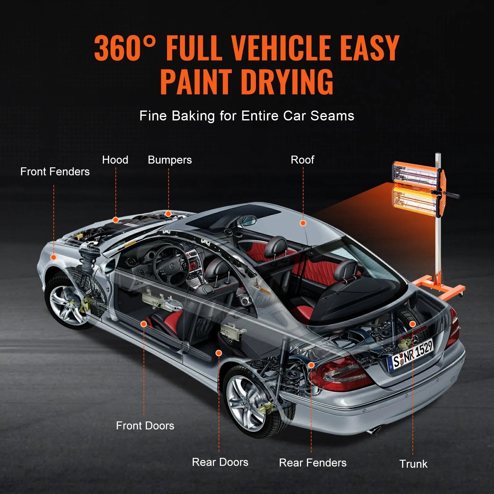 VEVOR 2200 W high power infrared paint drying lamp for drying and heating the car body