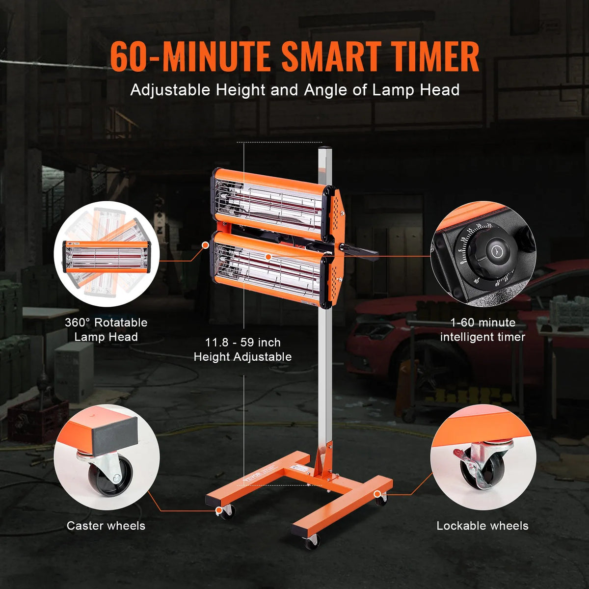 VEVOR 2200 W high power infrared paint drying lamp for drying and heating the car body