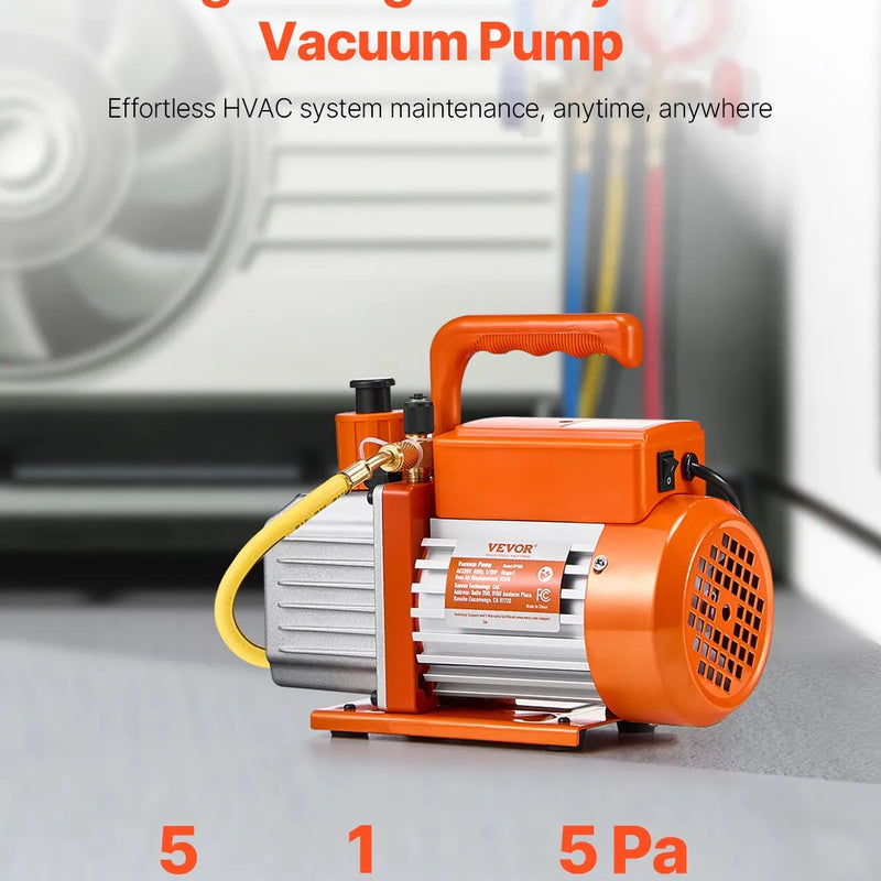 VEVOR vakuuma sūknis 300 l/min, vienpakāpes rotācijas lāpstiņu HVAC vakuuma sūknis R134a / R22 / R410a sistēmām, komplekts ar eļļas pudeli, paredzēts automobiļu kondicionieru apkopei un sveķu degazēšanai