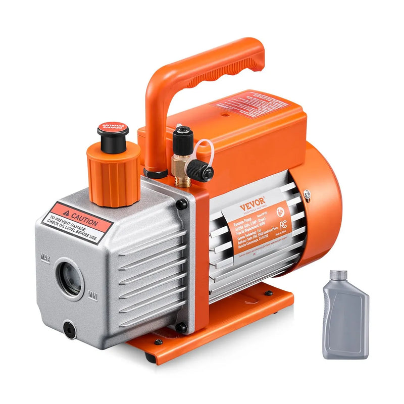 VEVOR vakuuma sūknis 233 l/min, vienpakāpes rotācijas lāpstiņu HVAC vakuuma sūknis R134a / R22 / R410a sistēmām, komplekts ar eļļas pudeli, paredzēts automobiļu gaisa kondicionieru apkopei un sveķu degazēšanai