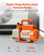 VEVOR vakuuma sūknis 233 l/min, vienpakāpes rotācijas lāpstiņu HVAC vakuuma sūknis R134a / R22 / R410a sistēmām, komplekts ar eļļas pudeli, paredzēts automobiļu gaisa kondicionieru apkopei un sveķu degazēšanai