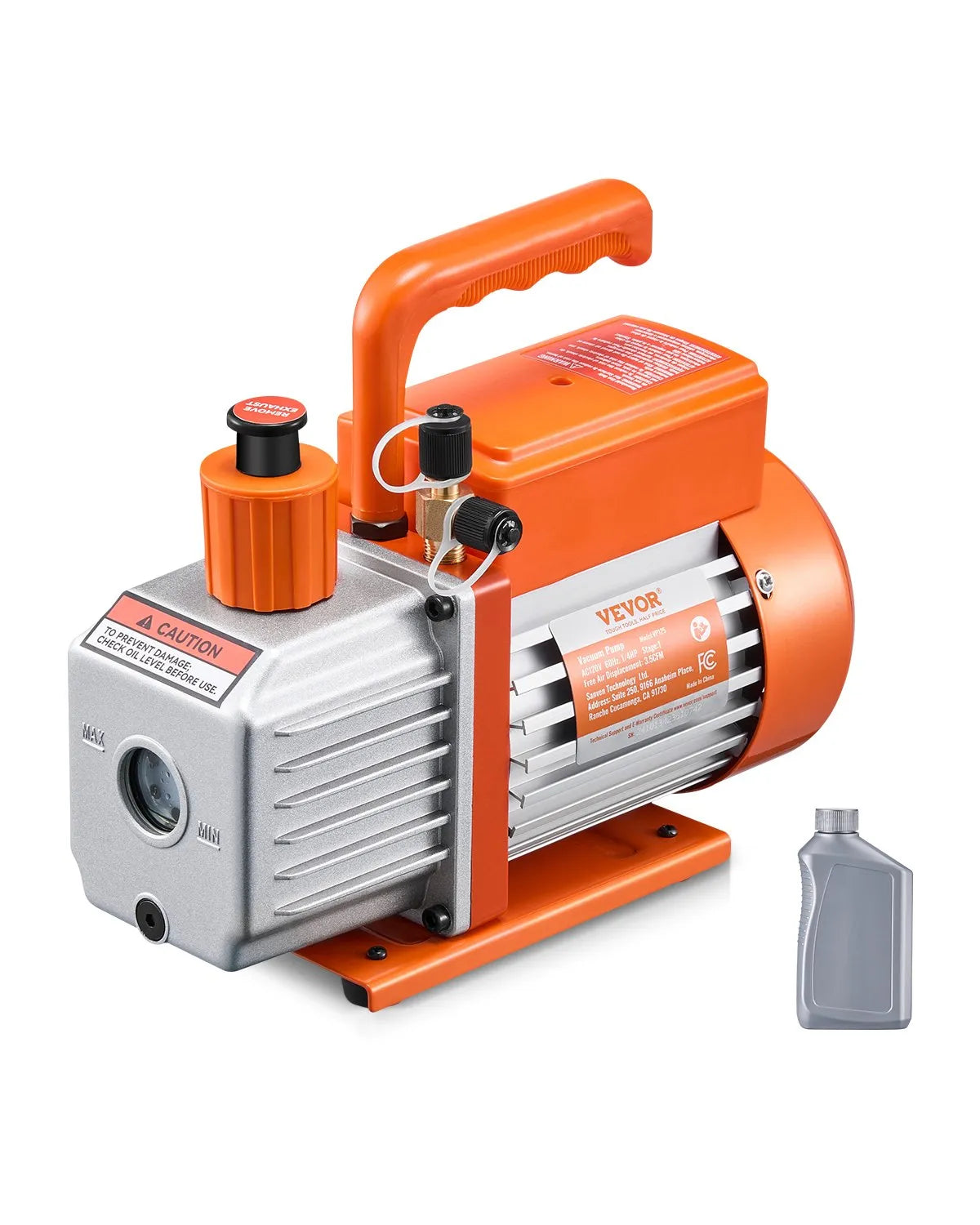 VEVOR vakuuma sūknis 217 l/min, vienpakāpes rotācijas lāpstiņu HVAC vakuuma sūknis R134a / R22 / R410a sistēmām, komplekts ar eļļas pudeli, paredzēts automobiļu gaisa kondicionieru apkopei un sveķu degazēšanai