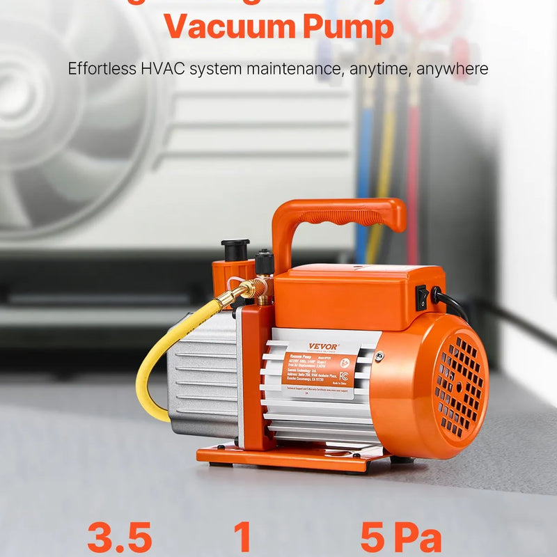 VEVOR vakuuma sūknis 217 l/min, vienpakāpes rotācijas lāpstiņu HVAC vakuuma sūknis R134a / R22 / R410a sistēmām, komplekts ar eļļas pudeli, paredzēts automobiļu gaisa kondicionieru apkopei un sveķu degazēšanai