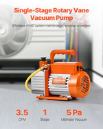VEVOR vakuuma sūknis 217 l/min, vienpakāpes rotācijas lāpstiņu HVAC vakuuma sūknis R134a / R22 / R410a sistēmām, komplekts ar eļļas pudeli, paredzēts automobiļu gaisa kondicionieru apkopei un sveķu degazēšanai