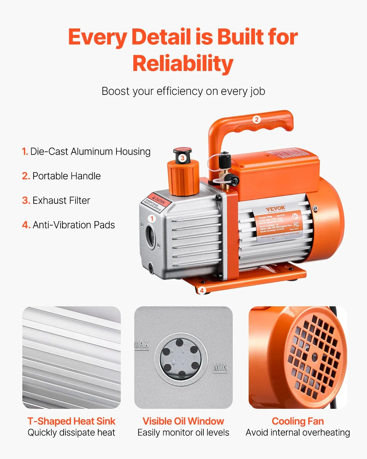 VEVOR vakuuma sūknis 217 l/min, vienpakāpes rotācijas lāpstiņu HVAC vakuuma sūknis R134a / R22 / R410a sistēmām, komplekts ar eļļas pudeli, paredzēts automobiļu gaisa kondicionieru apkopei un sveķu degazēšanai