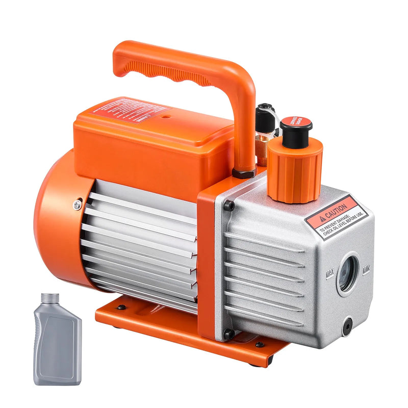 VEVOR vakuuma sūknis 217 l/min, vienpakāpes rotācijas lāpstiņu HVAC vakuuma sūknis R134a / R22 / R410a sistēmām, komplekts ar eļļas pudeli, paredzēts automobiļu gaisa kondicionieru apkopei un sveķu degazēšanai