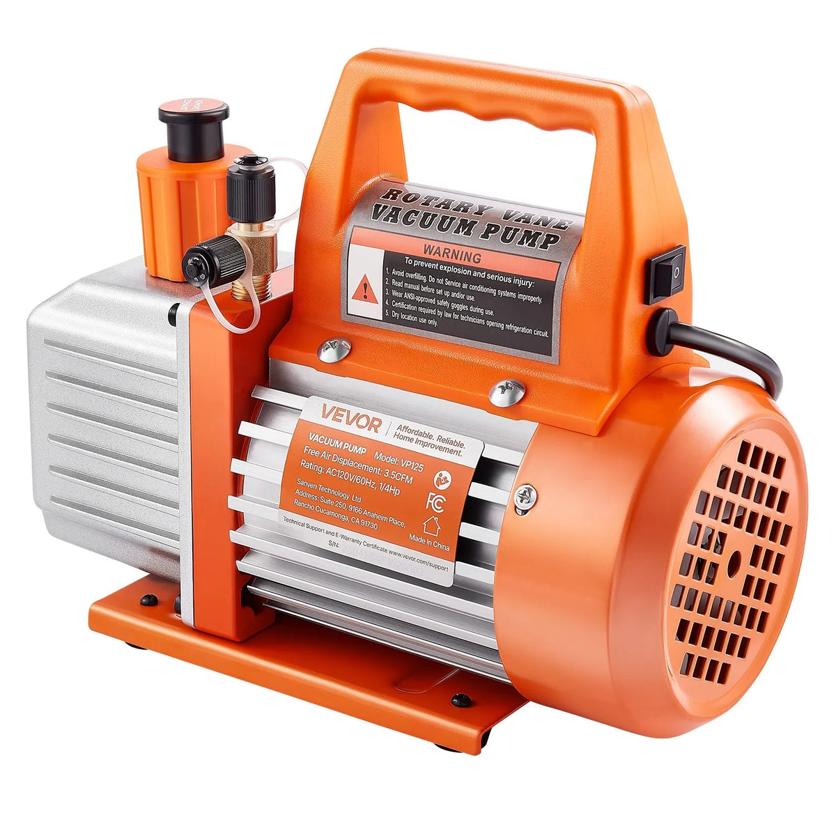 VEVOR vakuuma sūknis 100 l/min, vienpakāpes rotācijas lāpstiņu HVAC AC vakuuma sūknis ar 4 polu motoru, 5 Pa galējais vakuums, paredzēts R134a / R22 / R410a sistēmām, komplekts ar eļļas pudeli, automobiļu kondicionieru apkopei un sveķu degazēšanai