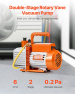 VEVOR vakuumsūknis 367 l/min (6 CFM), divpakāpju rotācijas lāpstiņu HVAC vakuumsūknis automobiļu gaisa kondicionēšanas sistēmām, piemērots R134a, R22 un R410a, komplekts ar eļļas pudeli kondicionieru apkopei un sveķu degazēšanai
