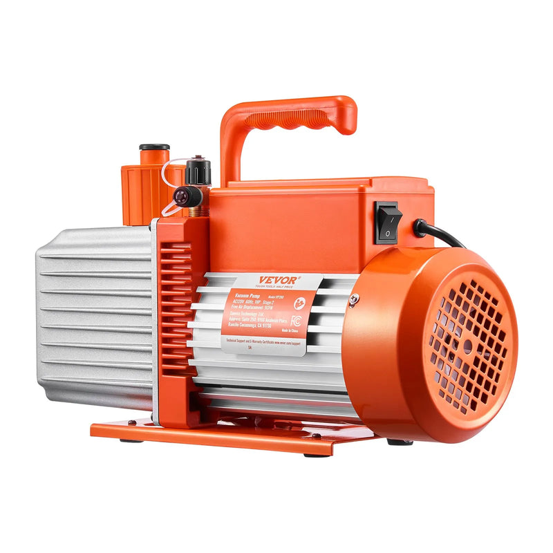 VEVOR vakuumsūknis 533 l/min, divpakāpju rotācijas lāpstiņu HVAC vakuumsūknis R134a, R22 un R410a sistēmām, automobiļu gaisa kondicionēšanas apkopei un sveķu degazēšanai ar eļļas pudeli