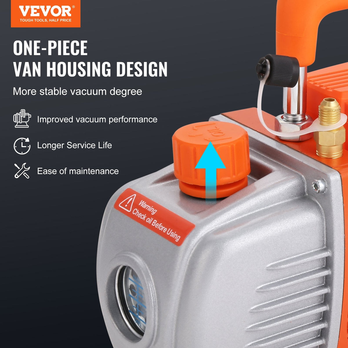 VEVOR vakuuma kamera 18,9 l ar vienpakāpes vakuuma sūkni 99 l/min, rūdīta stikla vāks, ar 250 ml eļļas pudeli, paredzēta koksnes stabilizēšanai, silikonu un epoksīdu degazācijai