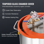 VEVOR vakuuma kamera 18,9 l ar vienpakāpes vakuuma sūkni 99 l/min, rūdīta stikla vāks, ar 250 ml eļļas pudeli, paredzēta koksnes stabilizēšanai, silikonu un epoksīdu degazācijai