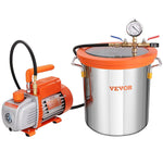 VEVOR vakuuma kamera 18,9 l ar vienpakāpes vakuuma sūkni 99 l/min, rūdīta stikla vāks, ar 250 ml eļļas pudeli, paredzēta koksnes stabilizēšanai, silikonu un epoksīdu degazācijai