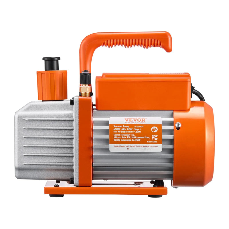 VEVOR vienpakāpes HVAC vakuuma sūknis ar manometru komplektu 267 l/min, rotācijas lāpstiņu konstrukcija, ar noplūžu noteikšanas šļūtenēm, piemērots R134a, R12, R22, R502A, R410A, R404 un R407C