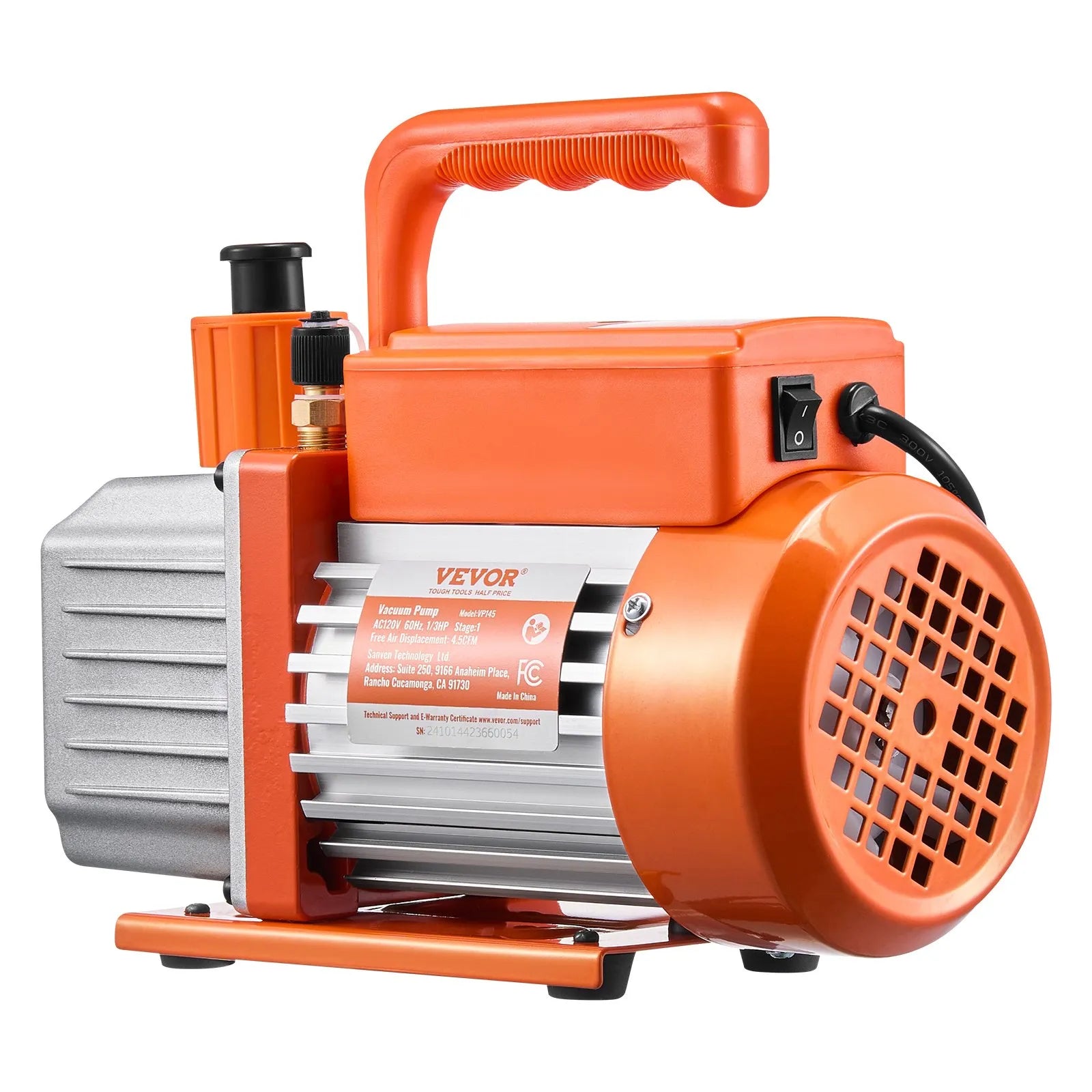 VEVOR vienpakāpes HVAC vakuuma sūknis ar manometru komplektu 267 l/min, rotācijas lāpstiņu konstrukcija, ar noplūžu noteikšanas šļūtenēm, piemērots R134a, R12, R22, R502A, R410A, R404 un R407C