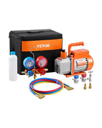 VEVOR vienpakāpes HVAC vakuuma sūknis ar manometru komplektu 217 l/min, rotācijas lāpstiņu konstrukcija, ar šļūtenēm, piemērots R134a, R12, R22, R502a, R410A, R404, R407C aukstuma aģentiem
