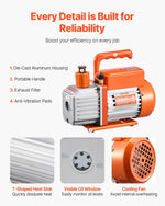 VEVOR vienpakāpes HVAC vakuuma sūknis ar manometru komplektu 217 l/min, rotācijas lāpstiņu konstrukcija, ar šļūtenēm, piemērots R134a, R12, R22, R502a, R410A, R404, R407C aukstuma aģentiem