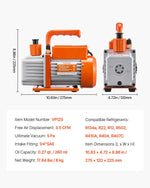 VEVOR vienpakāpes HVAC vakuuma sūknis ar manometru komplektu 217 l/min, rotācijas lāpstiņu konstrukcija, ar šļūtenēm, piemērots R134a, R12, R22, R502a, R410A, R404, R407C aukstuma aģentiem