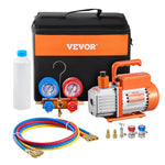VEVOR vienpakāpes HVAC vakuuma sūknis ar manometru komplektu 217 l/min, rotācijas lāpstiņu konstrukcija, ar šļūtenēm, piemērots R134a, R12, R22, R502a, R410A, R404, R407C aukstuma aģentiem