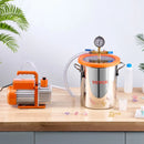VEVOR 11 l vakuuma kamera ar vakuuma sūkni 100 l/min, vienpakāpes vakuuma degazēšanas komplekts ar nerūsējošā tērauda kameru, akrila vāku, eļļu un 1,5 m šļūteni, paredzēts sveķu, silikona un epoksīdu degazēšanai
