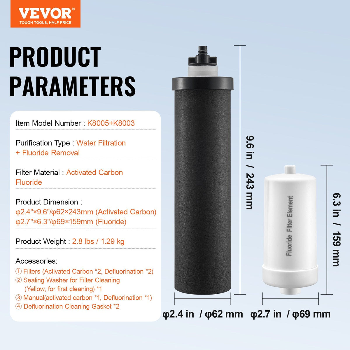 VEVOR Ūdens Attīrīšanas Filtru Nomaiņa Smaguma Filtrācijas Sistēmai, 4 Gab.