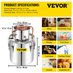 50L stainless steel still with condenser, copper tube and built-in thermometer, for home use