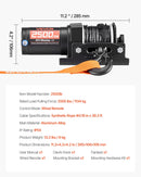 VEVOR elektriskā vinča ATV/UTV 1134 kg ar Φ4,8 mm x 12 m sintētisko trosi, vadu tālvadības pulti, IP55 ūdensizturība, alumīnija korpuss ar troses vadotni un montāžas plāksni bezceļu vilkšanai