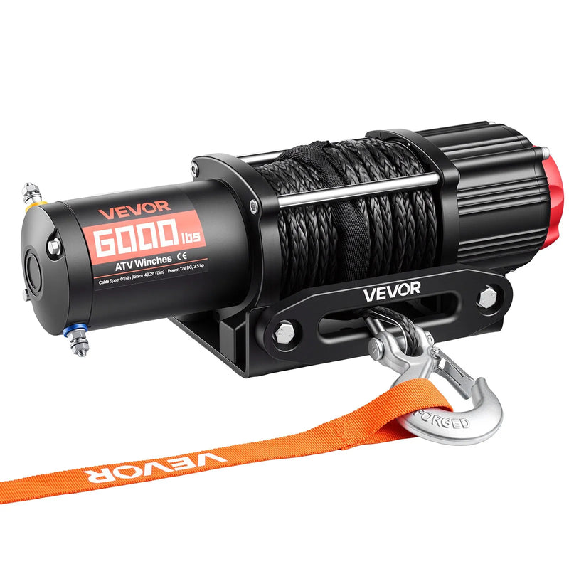 VEVOR elektriskā vinča ATV/UTV 2721 kg ar Φ6 mm x 15 m sintētisko trosi, bezvadu un vadu tālvadības pulti, IP55 ūdensizturība, ar troses vadotni un montāžas plāksni bezceļu vilkšanai