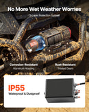 VEVOR elektriskā vinča ATV/UTV 2721 kg ar Φ6 mm x 15 m sintētisko trosi, bezvadu un vadu tālvadības pulti, IP55 ūdensizturība, ar troses vadotni un montāžas plāksni bezceļu vilkšanai