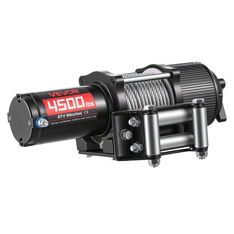 VEVOR elektriskā vinča ATV/UTV 2041 kg ar Φ6 mm x 12 m tērauda trosi, bezvadu un vadu tālvadības pulti, IP54 ūdensizturība, ar rullīšu vadotni un montāžas plāksni bezceļu vilkšanai