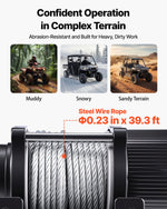 VEVOR elektriskā vinča ATV/UTV 2041 kg ar Φ6 mm x 12 m tērauda trosi, bezvadu un vadu tālvadības pulti, IP54 ūdensizturība, ar rullīšu vadotni un montāžas plāksni bezceļu vilkšanai
