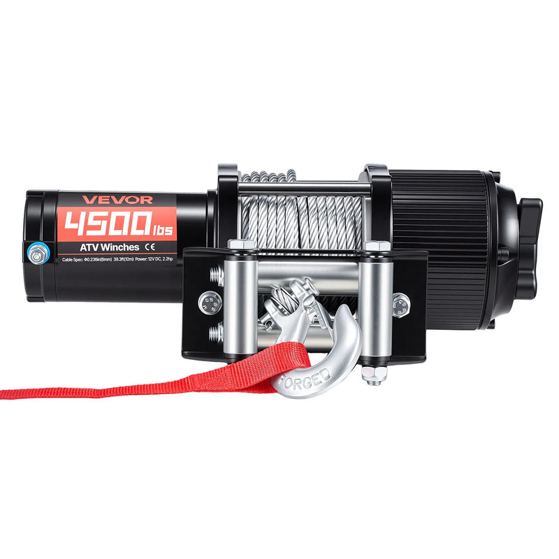 VEVOR elektriskā vinča ATV/UTV 2041 kg ar Φ6 mm x 12 m tērauda trosi, bezvadu un vadu tālvadības pulti, IP54 ūdensizturība, ar rullīšu vadotni un montāžas plāksni bezceļu vilkšanai