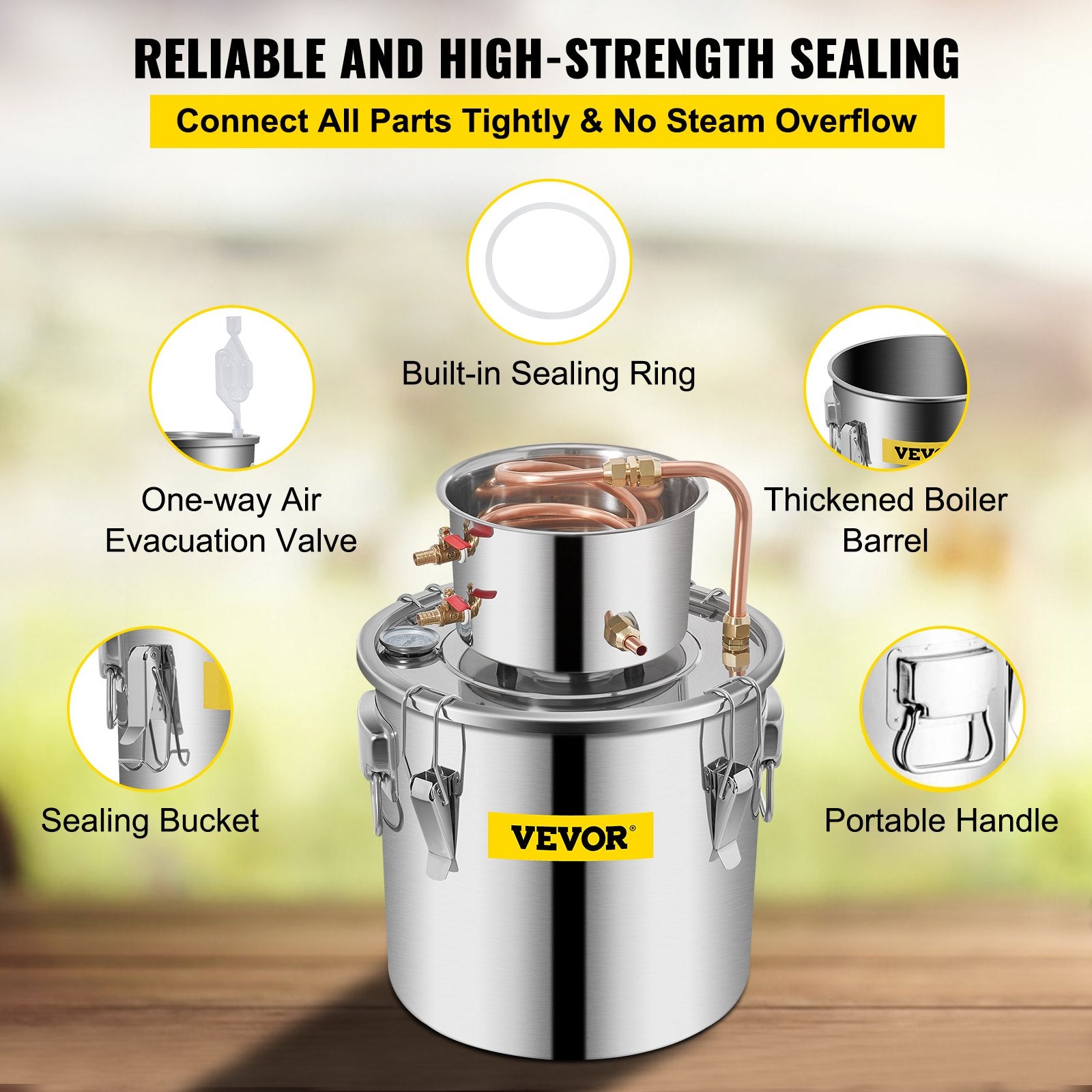 11.4L distillation apparatus with built-in thermometer on lid and water circulation pump, suitable for alcohol distillation, essential oil extraction and water purification