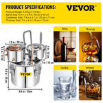 12L stainless steel still, copper distillation pipe with circulation pump, home brewing kit with built-in thermometer