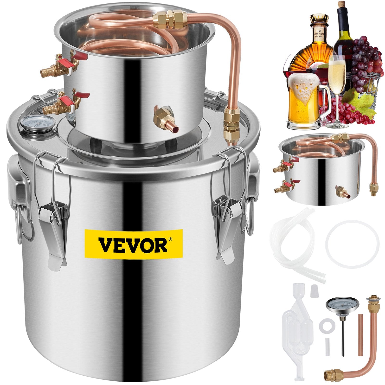 12L stainless steel water distiller with copper pipe - home brewing kit with built-in thermometer