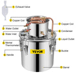 12L stainless steel water distiller with copper pipe - home brewing kit with built-in thermometer