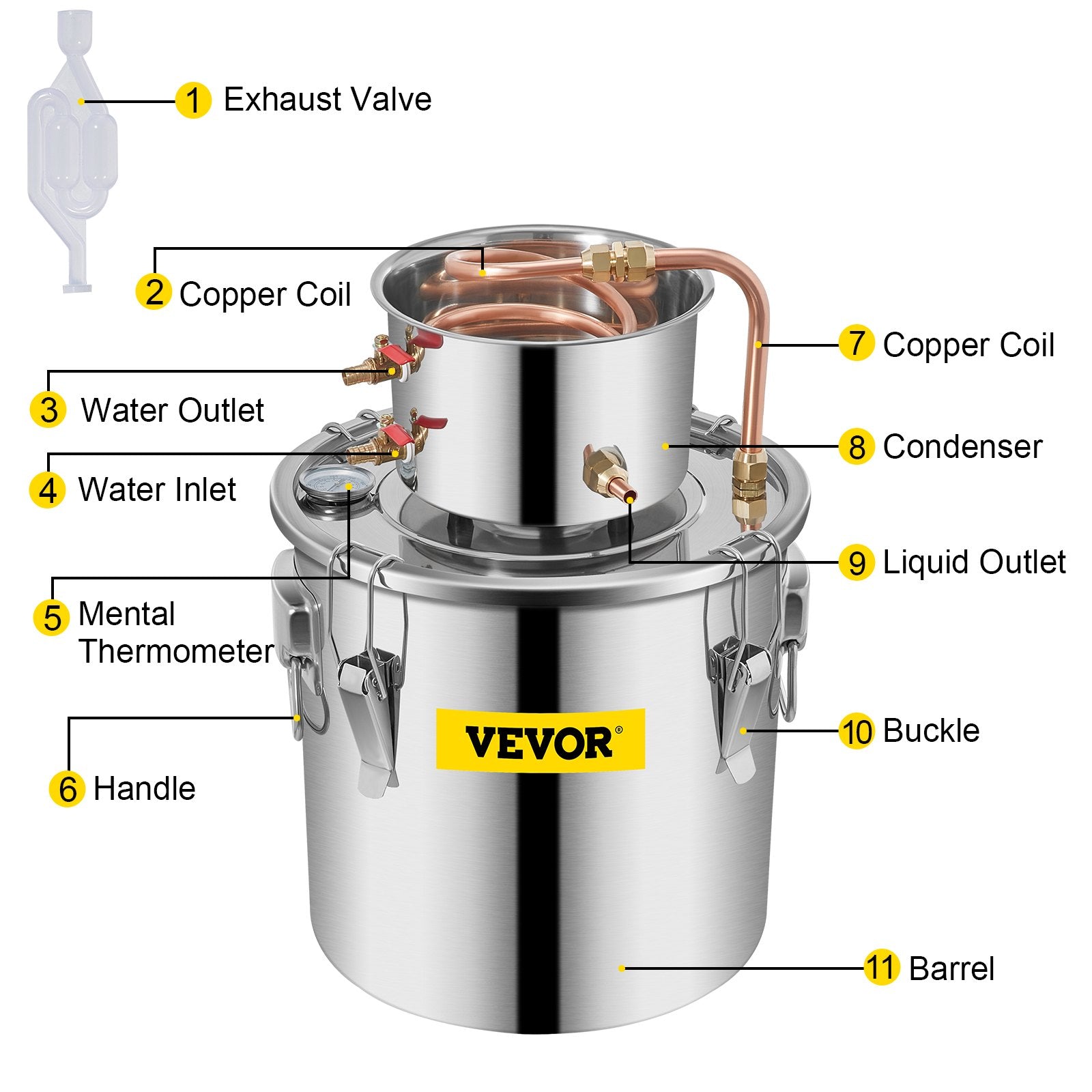 12L stainless steel water distiller with copper pipe - home brewing kit with built-in thermometer