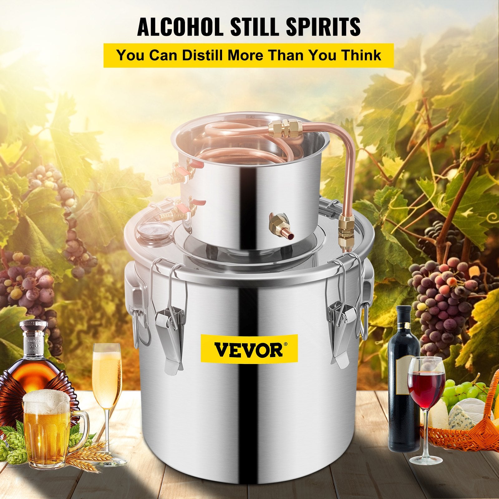 12L stainless steel water distiller with copper pipe - home brewing kit with built-in thermometer
