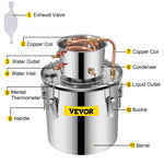19L distillation apparatus with built-in thermometer on lid and water circulation pump, suitable for alcohol distillation, essential oil extraction and water purification