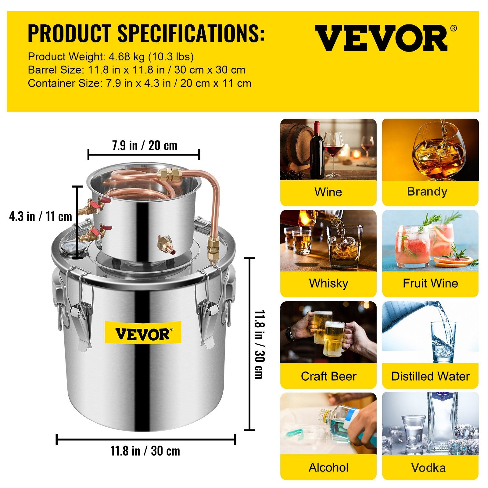 19L distillation apparatus with built-in thermometer on lid and water circulation pump, suitable for alcohol distillation, essential oil extraction and water purification